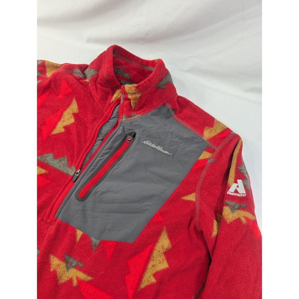 Eddie Bauer Fleece Pullover Men Medium Red Geometric Aztec Quarter Zip neck Fall